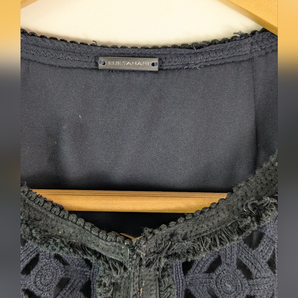Elie Tahari Midnight Blue Cutout Suede Trim Vest L - Picture 6 of 11